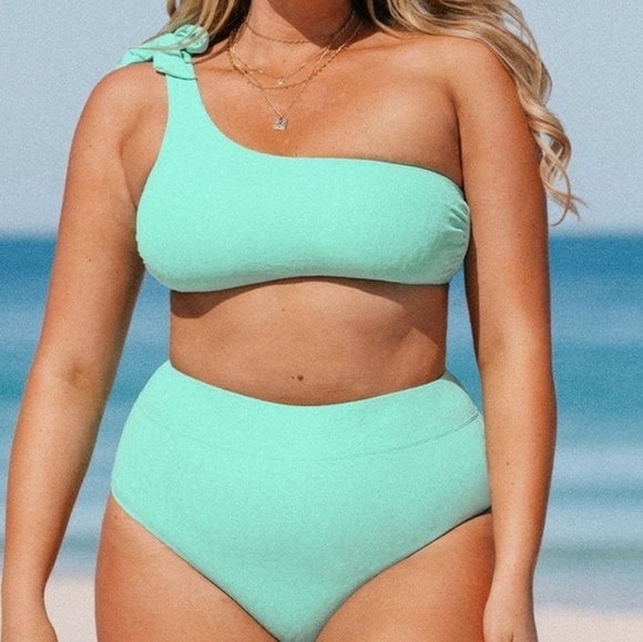 Cupshe Spring Bloom Faux Tie One Shoulder Bralette and High Waist Bikini Size 0X - Picture 1 of 5